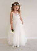 A-Line Illusion Neck Sleeveless Floor-Length Lace/Tulle Flower Girl Dresses