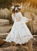 A-Line Scoop Neck Long Sleeves Ankle-Length Lace Flower Girl Dresses