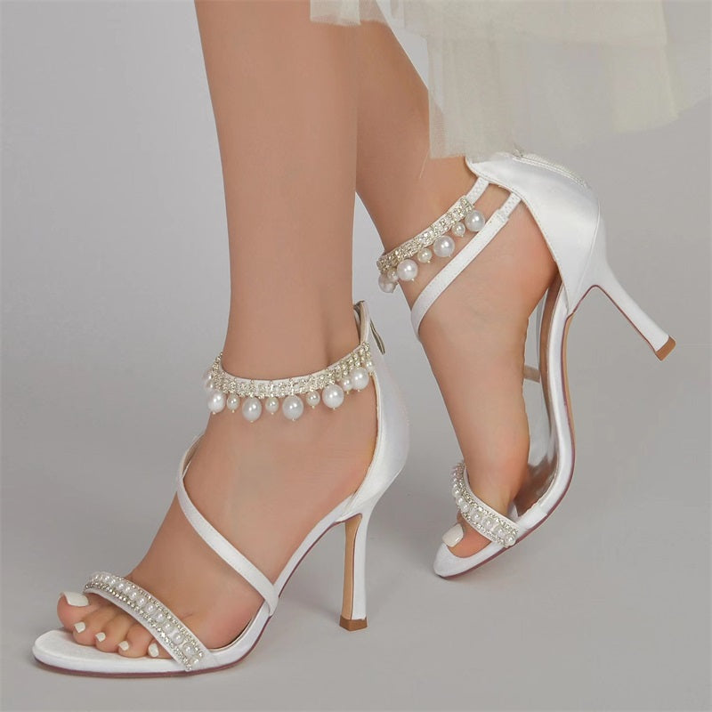 Open Toe Ankle Strap Women's Wedding Shoes With Rhinestone Tassel