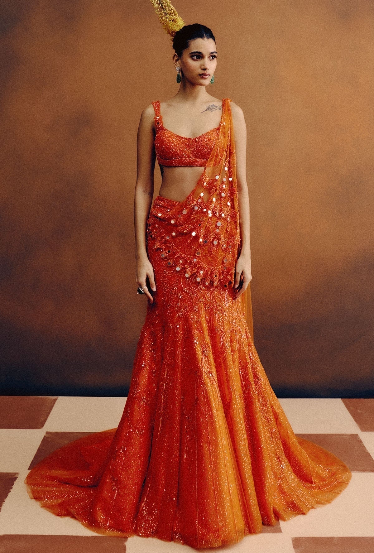 Molten Sunset Drape Sari By KYNAH, Luxury Indian Fashion & Bridal Wear
