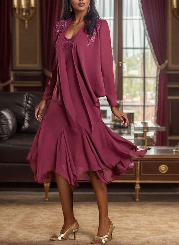 Two Piece A-Line Cocktail Dresses With Elegant V Neck Wrap