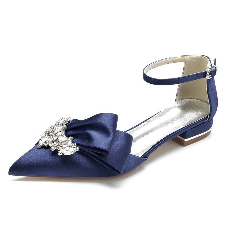 Women's Low Heel Closed Toe Wedding Shoes With Rhinestone/Bowknot