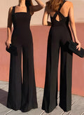 Jumpsuit/Pantsuit Square Neckline Sleeveless Elastic Satin Bridesmaid Dresses