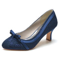Round Toe Satin Lace Wedding Shoes With Bowknot