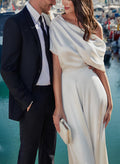 Elegant One-Shoulder Sleeveless Floor-Length Silk Like Satin Wedding Dresses Jumpsuit