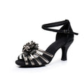 Flower Ankle Strap Peep Toe Satin Latin Shoes For Women