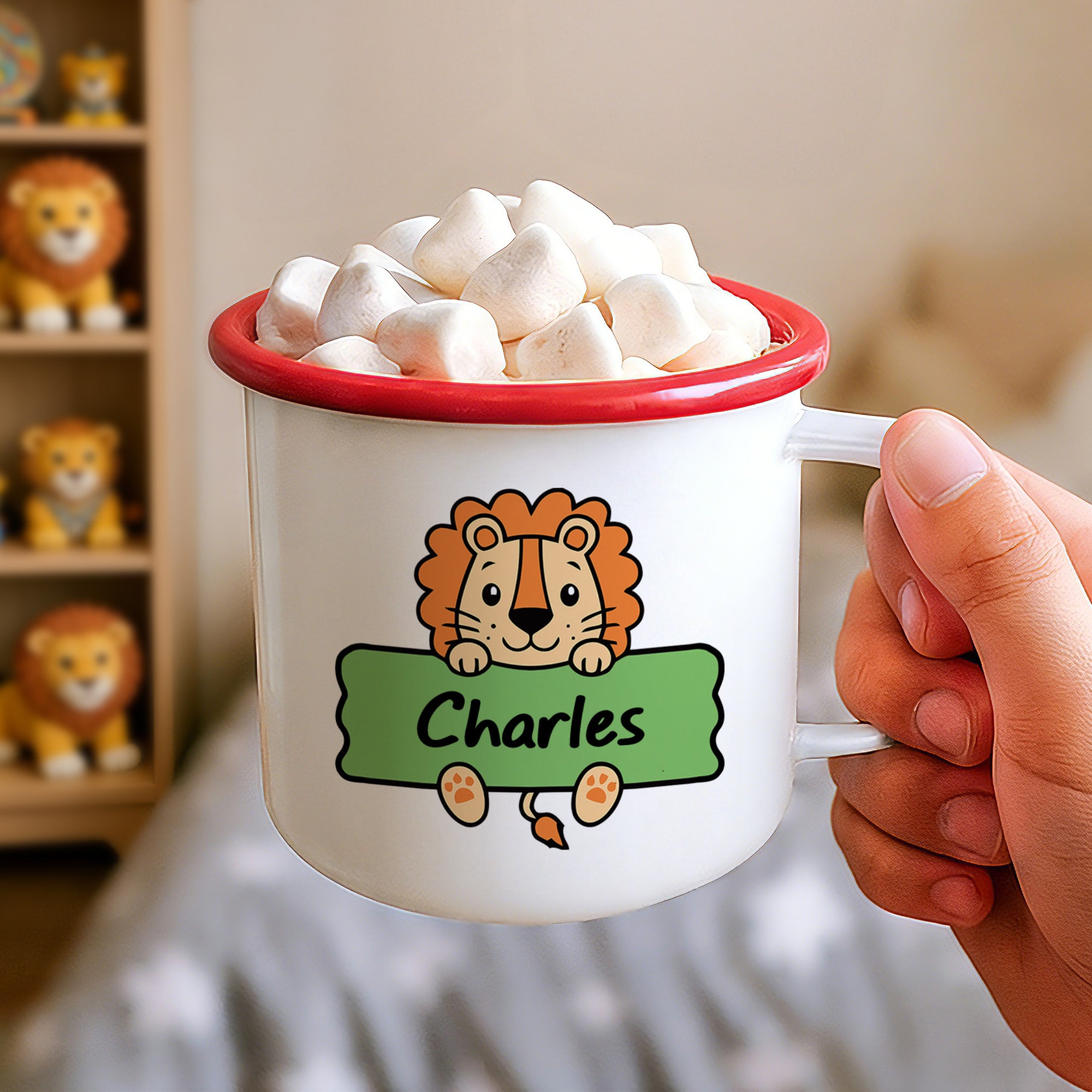 Taza esmaltada personalizada de 12 oz con el nombre de un simpático animal para uso diario Regalo de cumpleaños para niños y niñas