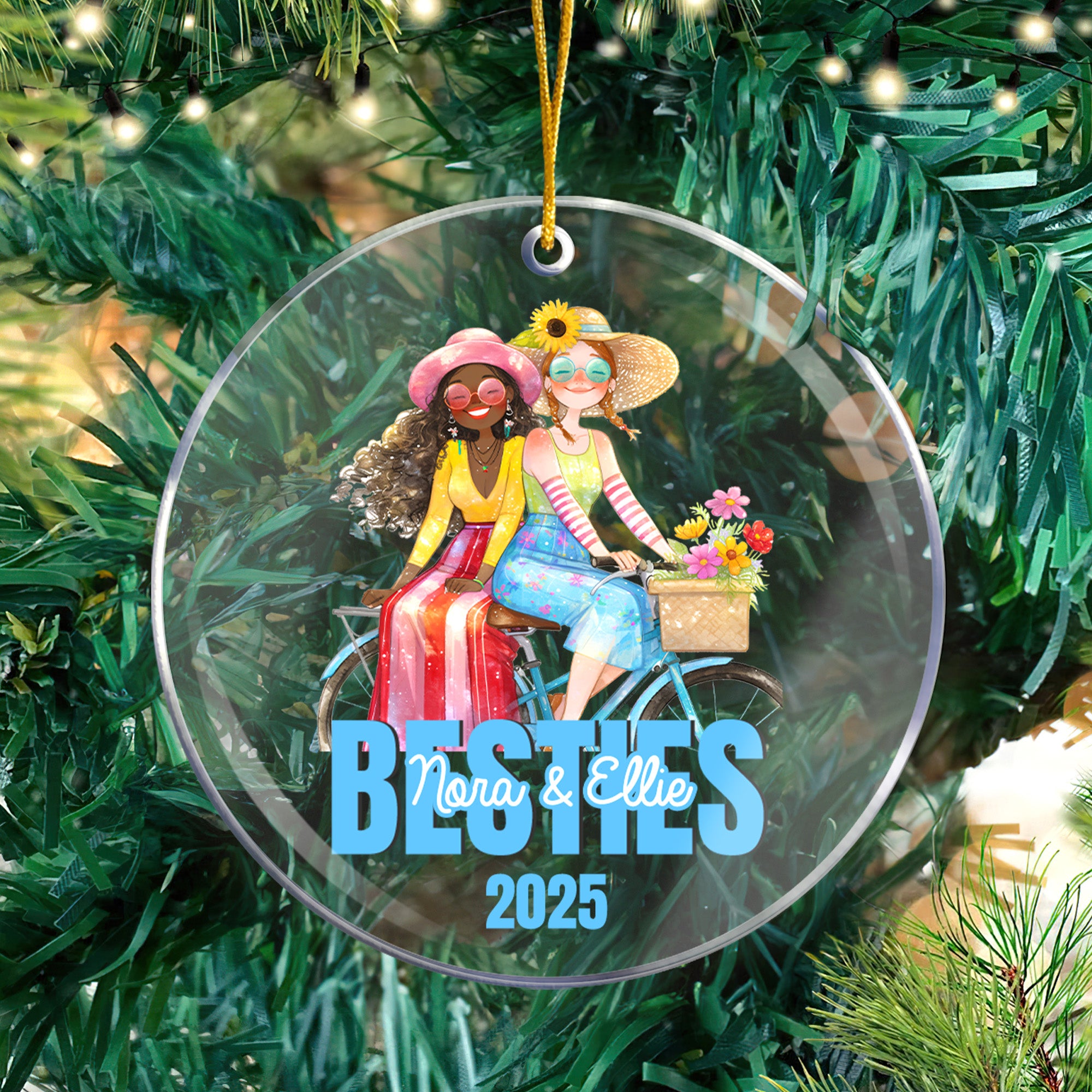 Personalizado Besties Cartoon Girls Acrílico Ornamento con nombre y texto Árbol Decoración Regalo de Navidad para las niñas Amigos