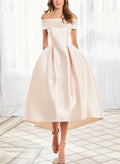 Simple Satin Off-The-Shoulder Pockets Evening Dresses