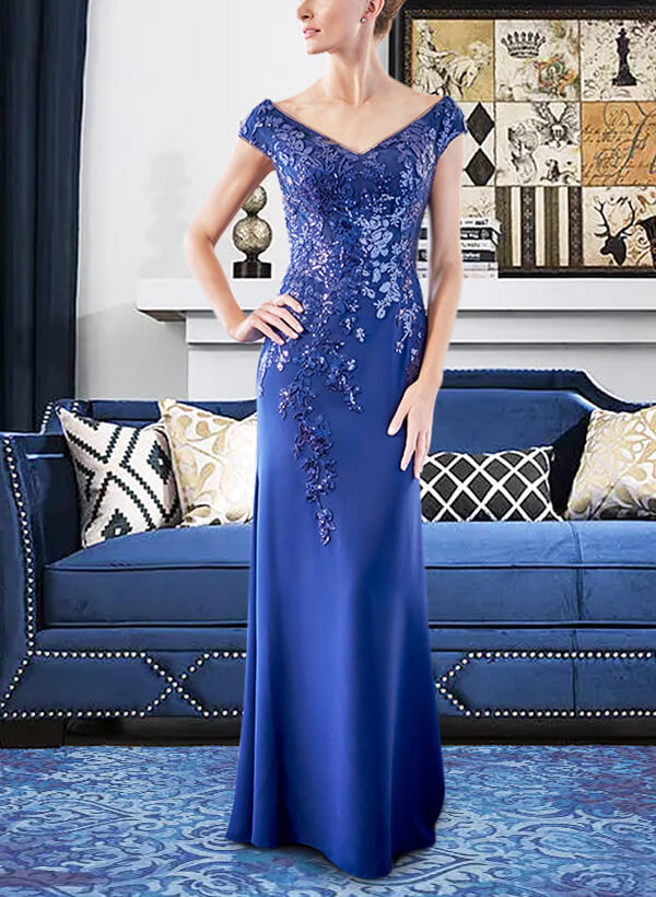 V-Neck Elastic Satin Mother Of The Bride Dresses With Appliques Lace