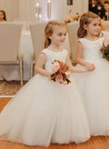 Ball-Gown Scoop Neck Sleeveless Floor-Length Satin/Tulle Flower Girl Dresses