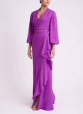 Sheath/Column V-Neck Long Sleeves Floor-Length Chiffon Evening Dresses