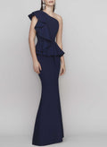 One-Shoulder Ruffles Mermaid Elastic Satin Evening Dresses