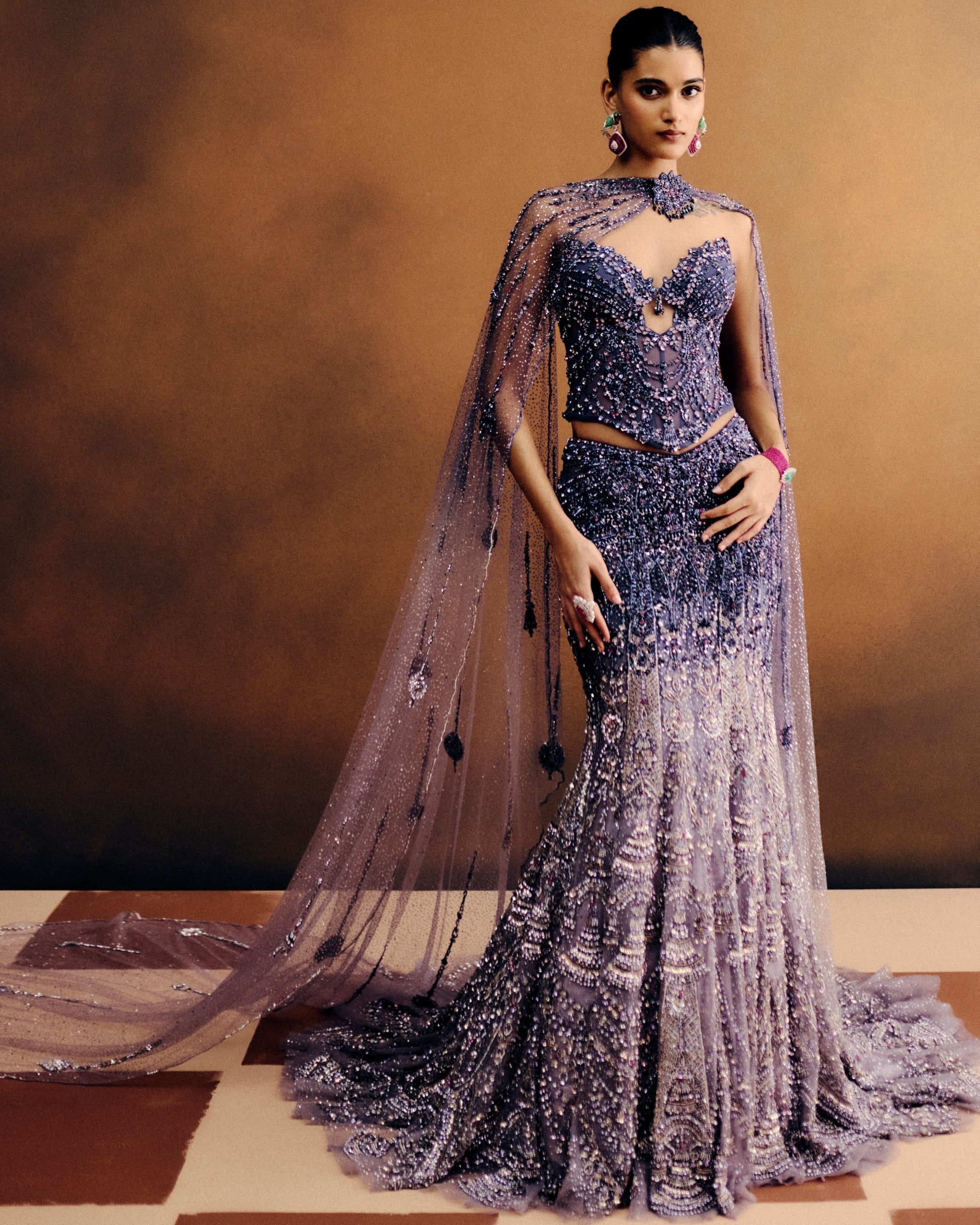 Aurora Violette Corset & Skirt Set With Dupatta By KYNAH, Luxury Indian Fashion & Bridal Wear