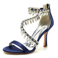 High Heel Open Toe Silk Like Satin Wedding Shoes With Rhinestone