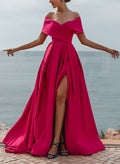 A-Line Off-The-Shoulder Satin Mother Of The Bride Dresses With Split Front
