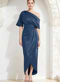 Sheath/Column Asymmetrical Neck Satin Mother Of The Bride Dresses With Ruffle