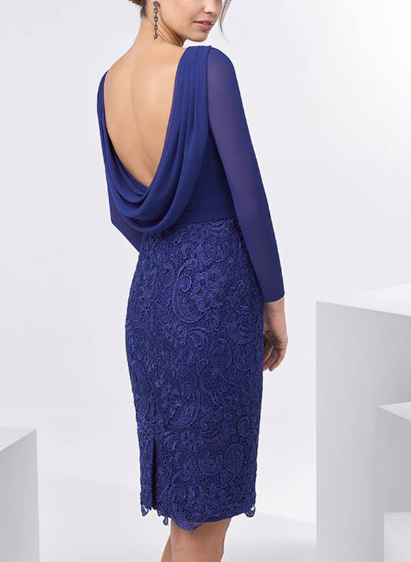 Sheath/Column Scoop Neck Long Sleeves Lace/Chiffon Cocktail Dresses