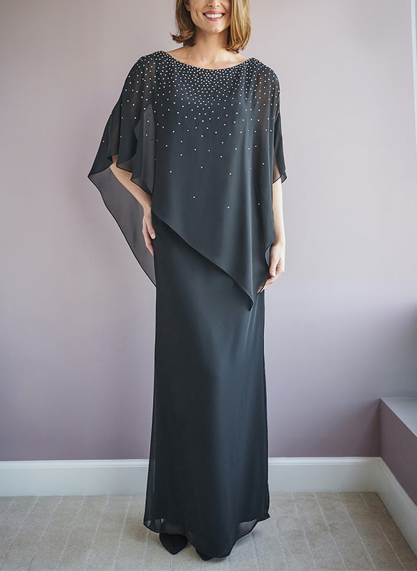Sheath/Column Scoop Neck 1/2 Sleeves Chiffon Mother Of The Bride Dresses