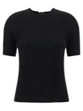Tory Burch Ribbed Stretch Cotton Blend Sweater — Black
