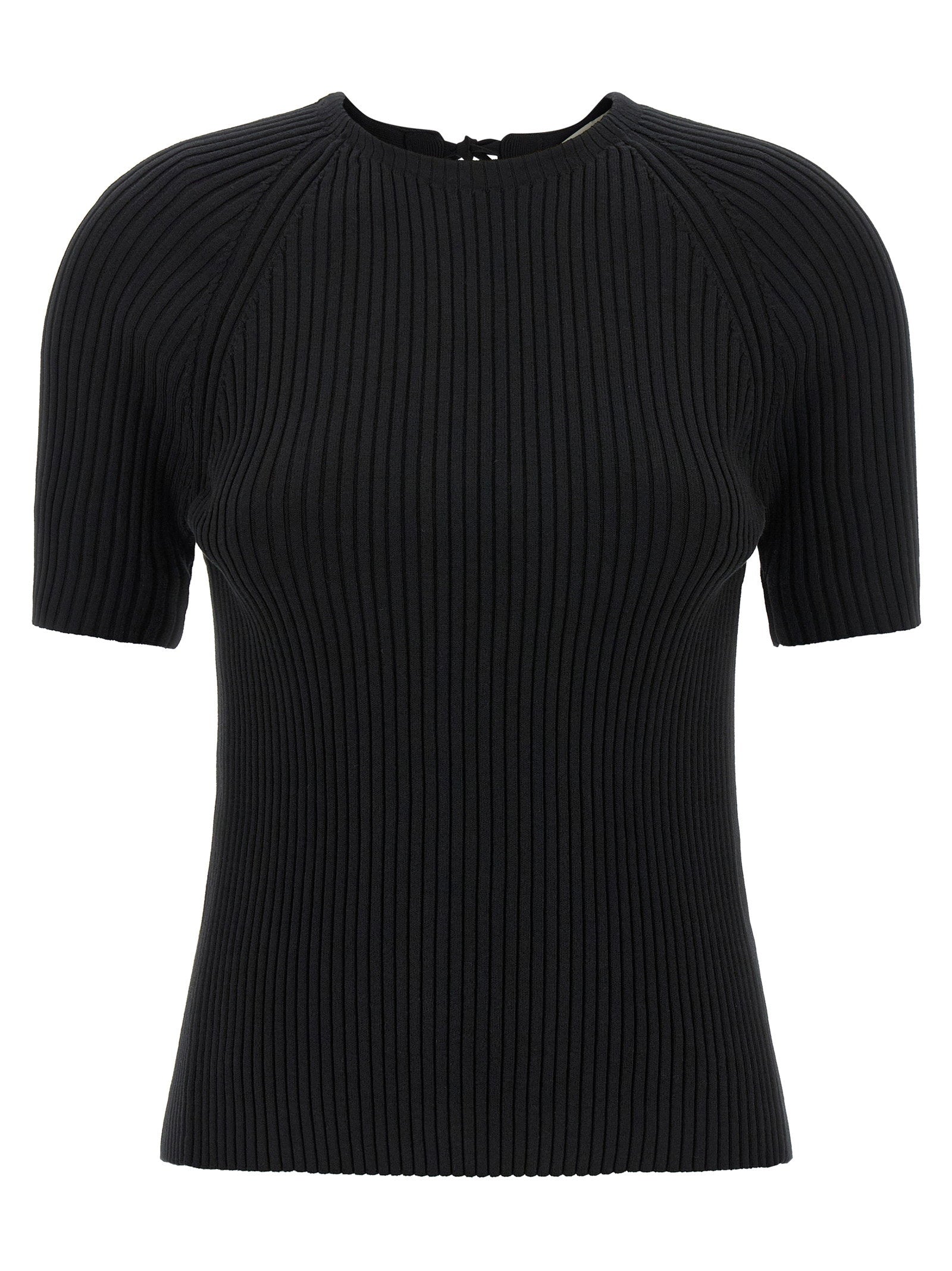 Tory Burch Ribbed Stretch Cotton Blend Sweater — Black