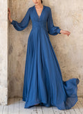 Elegant V-Neck Long Sleeves Floor-Length Chiffon Mother Of The Bride Dresses