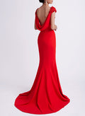 Trumpet/Mermaid Scoop Neck Elastic Satin Evening Dresses With Flower(s)