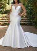 Trumpet/Mermaid Sweetheart Sleeveless Court Train Satin Wedding Dresses