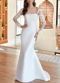 Trumpet/Mermaid Square Neckline Long Sleeves Satin Wedding Dresses