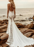 Trumpet/Mermaid Sleeveless Chapel Train Lace/Elastic Satin Wedding Dresses