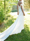 Beach/Boho Sleeveless Court Train Silk Like Satin Wedding Dresses