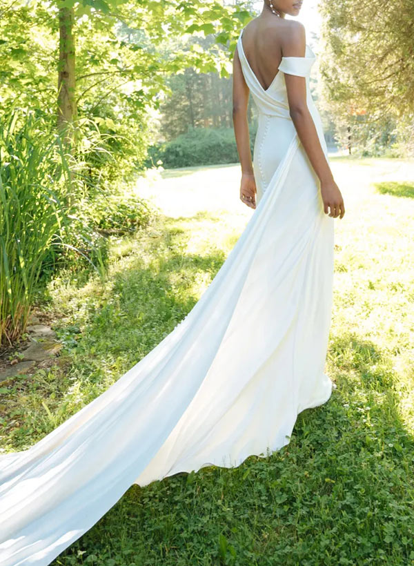 Beach/Boho Sleeveless Court Train Silk Like Satin Wedding Dresses