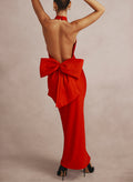 Sheath/Column Halter Sleeveless Silk Like Satin Evening Dresses With Bow(s)