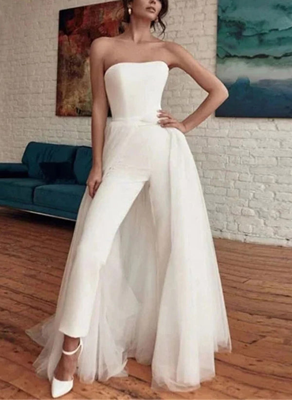 Jumpsuit/Pantsuit Strapless Sleeveless Sweep Train Wedding Dresses
