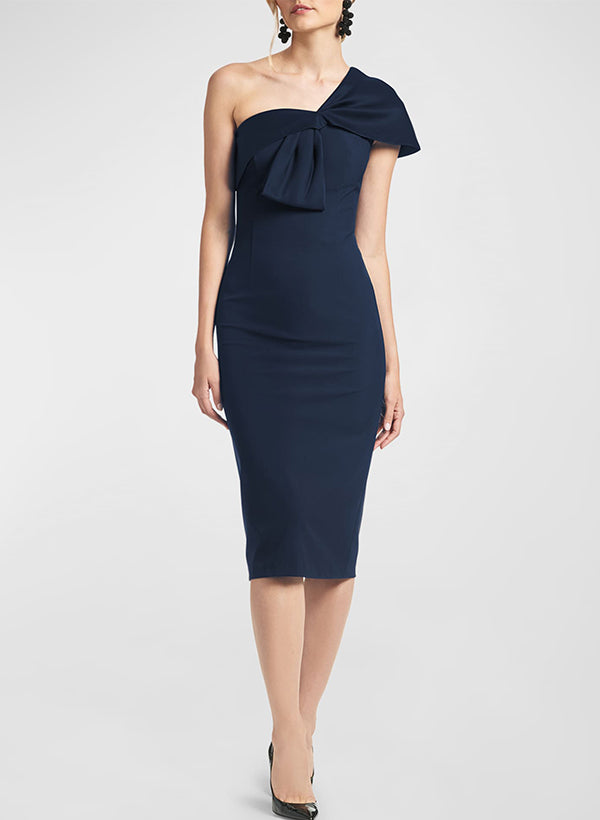 Sheath/Column One-Shoulder Elastic Satin Cocktail Dresses With Bow(s)