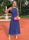 Pleated A-Line Ankle-Length Cocktail Dresses With Chiffon