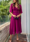 Tea-Length A-Line V-Neck Cocktail Dresses