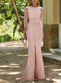 Mermaid Scoop Neck Sweep Train Elastic Satin Mother Of The Bride Dresses With Lace