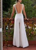 Sheath V-Neck Sleeveless Floor-Length Elastic Satin Wedding Dresses With Lace