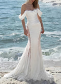 Beach/Boho Mermaid Off-The-Shoulder Sleeveless Wedding Dresses With Lace
