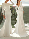 Trumpet/Mermaid Scoop Neck Long Sleeves Lace/Elastic Satin Wedding Dresses