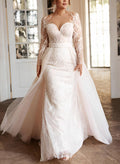 Elegant Illusion Neck Long Sleeves Sweep Train Lace Wedding Dresses