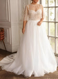 Plus Size A-Line Sweep Train Chiffon/Lace Wedding Dresses