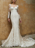 Trumpet/Mermaid Sweetheart Long Sleeves Lace Wedding Dresses