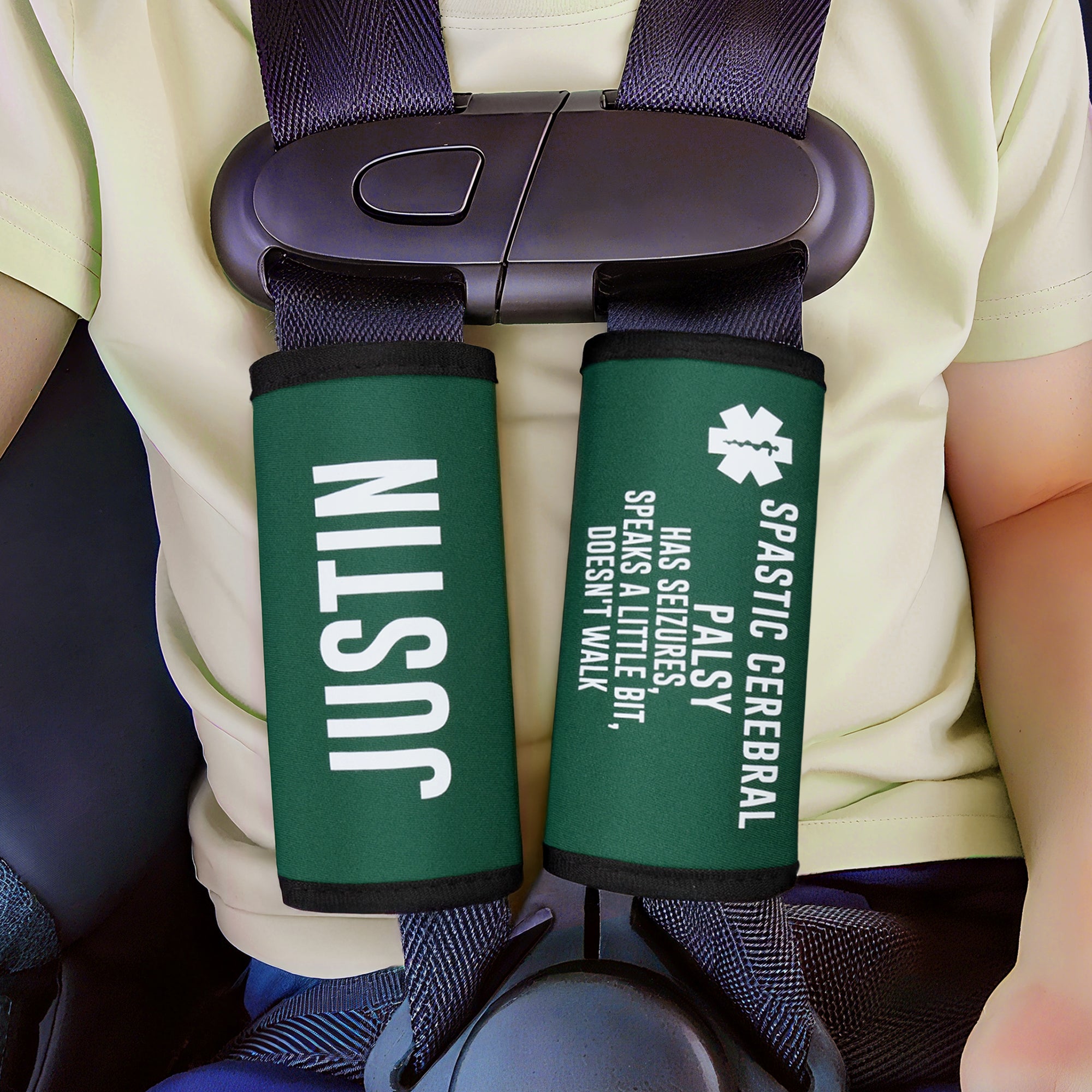 Alerta de emergencia multicolor personalizado correas del asiento del coche con el nombre y el texto Juego de 2 Cumpleaños Cuidado Regalo para la alergia Autismo Niños Familia
