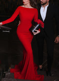 Trumpet/Mermaid Scoop Neck Long Sleeves Sweep Train Evening Dresses