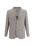 Brunello Cucinelli Linen-Wool Chevron Blazer — Brown