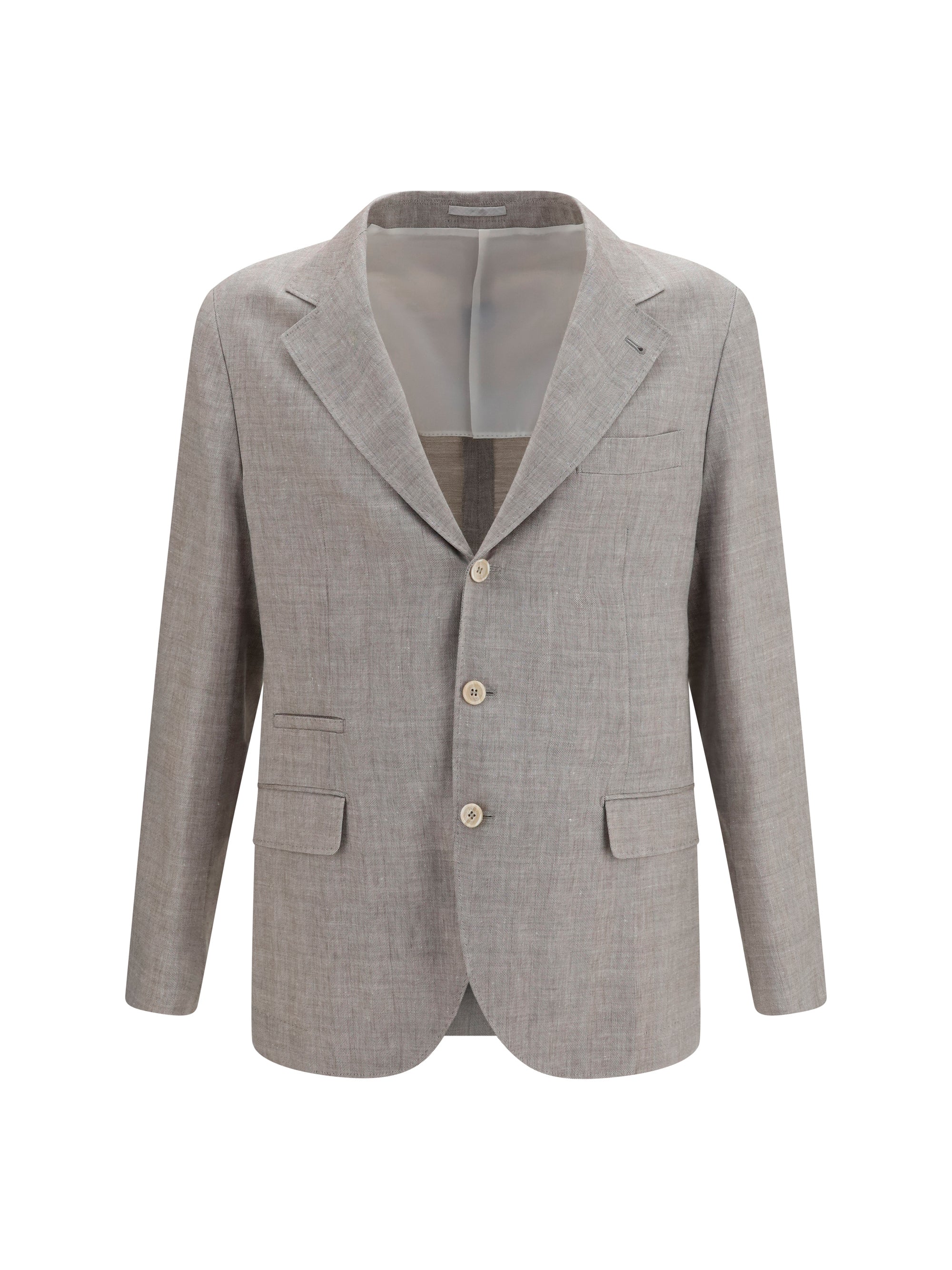 Brunello Cucinelli Linen-Wool Chevron Blazer — Brown