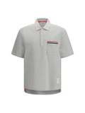 Thom Browne RWB Striped Chest Pocket Polo — Gray