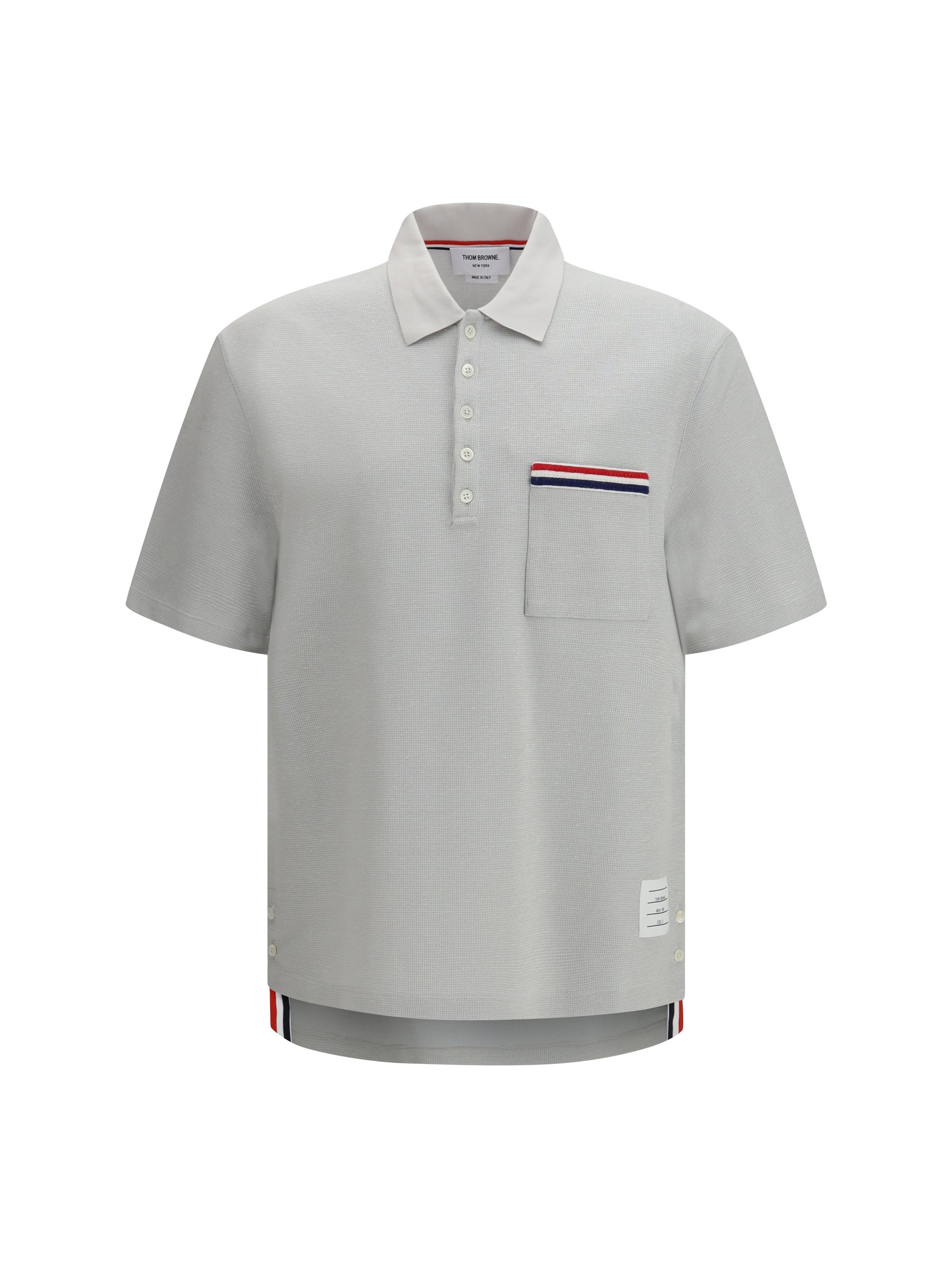 Thom Browne RWB Striped Chest Pocket Polo — Gray